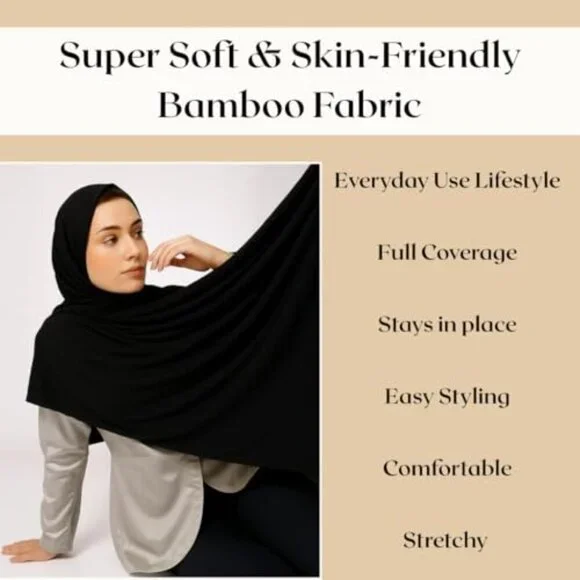 Premium Bamboo Jersey Hijab Scarf 71x28in Stretchy Turban Head Wrap